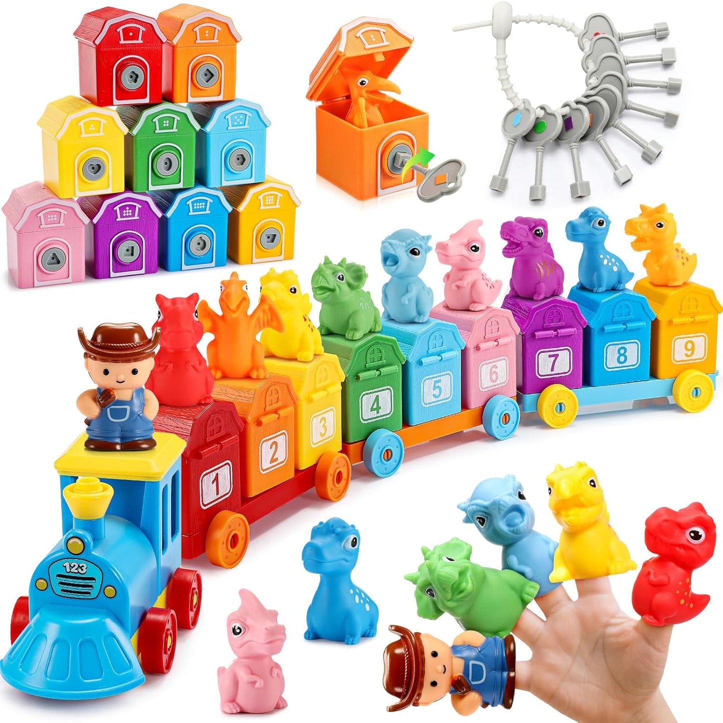 Animal Montessori Learning Toys for 2 3 4 5 Year Old Kids, Toddler Animals Train Locks & Keys Matching Toys Counting & Sorting Trains Set, Preschool Toy Boys Girls Christmas Birthday Gifts Age 2-4 3-5