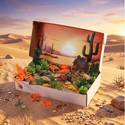 Teyva Daily 48 Pcs Dinosaur Diorama Kit Habitat Project Box Set 3D Dinosaurs Diorama Supplies Include Dinosaurs Model Figures & Eggs Volcano Artificial Trees with Cardboard for DIY Crafts Gifts
