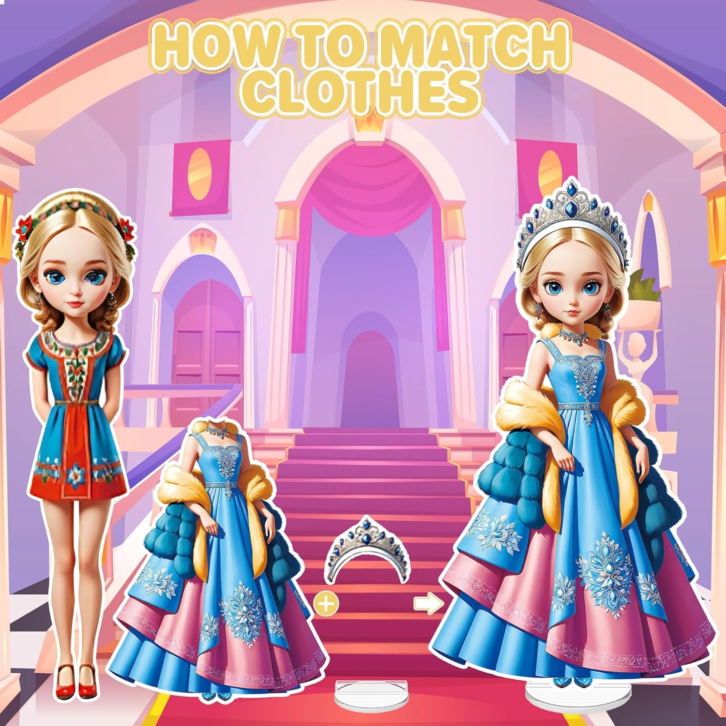 Magnetic Dress Up Dolls for Girls - Princess Magnet Paper Dolls Book with 3D City Buildings - Travel Car Trip Quiet Book Game Toys Easter Birthday Gifts for Kids Toddlers Ages 3 4 5 6 7(Style C)