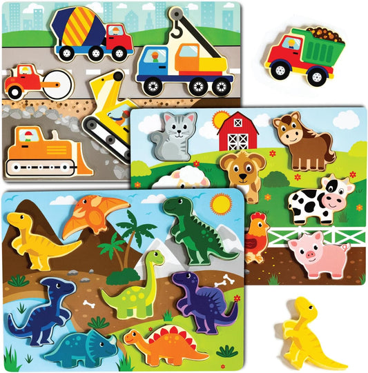 Klevly Large 3 Pk Wooden Toddler Puzzles Ages 2-4 | Wooden Puzzles for Toddlers 1-3 | Montessori Toys for 2 Year Old | Toddler Toys Age 2-4 | Educational | STEM