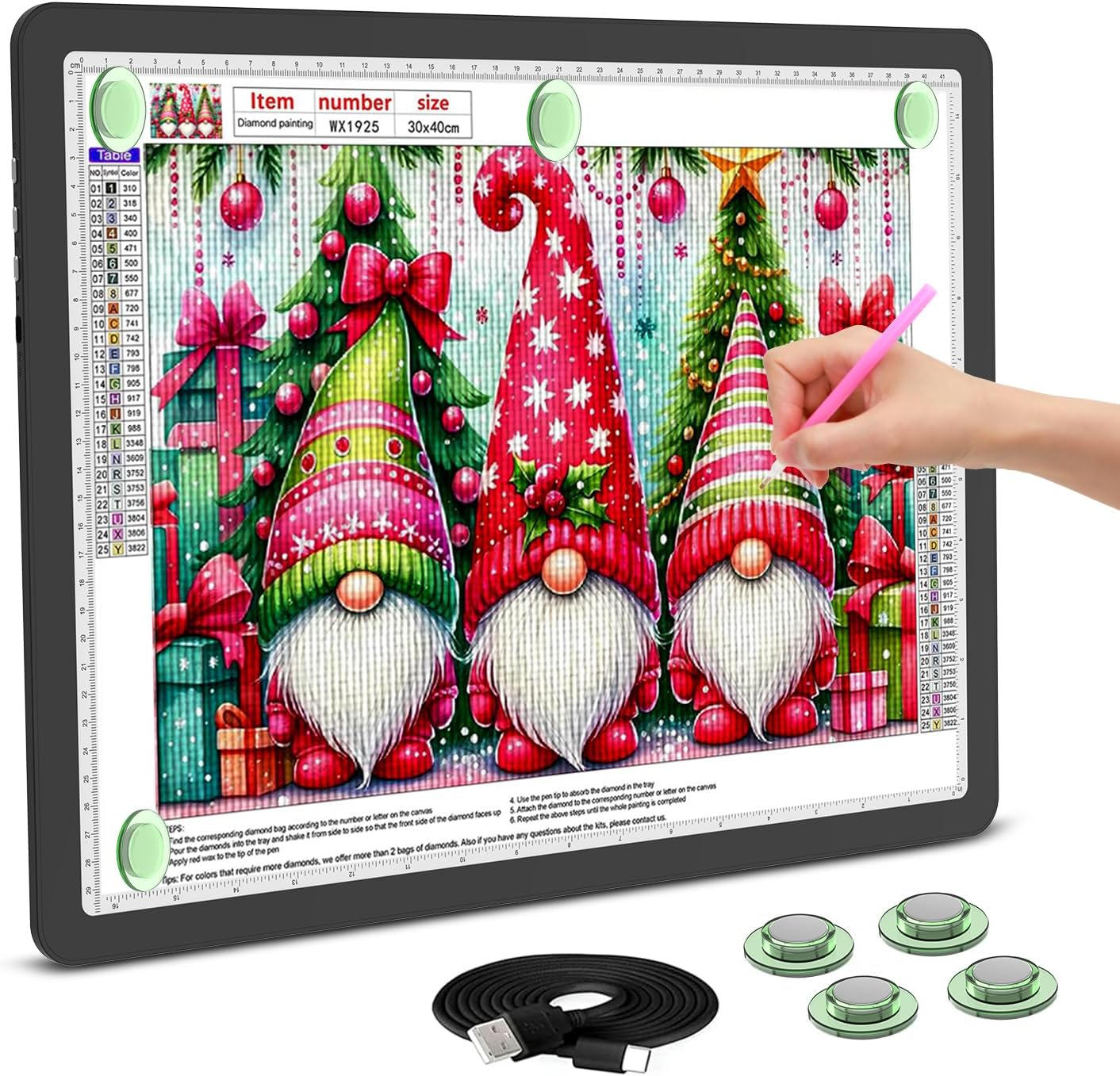 Rechargeable A3 Light Board for Diamond Painting, 5600 Lux Tracing Light Box with Side Physical Buttons, 3 Colors and 6 Levels of Brightness, LED Light Pad for Diamond Art, Drawing, Weeding Vinyl