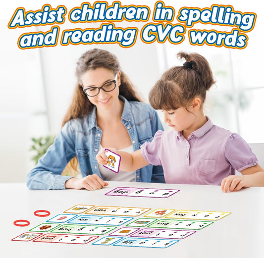 Kasfalci CVC Word Games, Flash Cards, Phonics and Speech Therapy Toys for Toddlers and Kids - Learn to Read, Spelling and Reading Learning Activities - Kindergarten Preschool Educational Toy