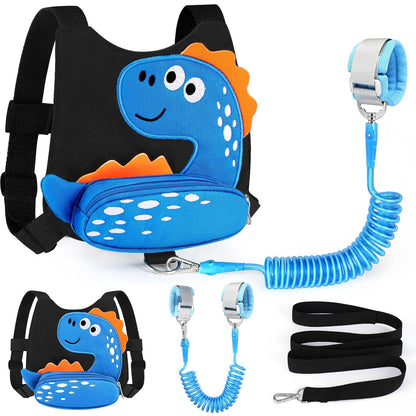 3 in 1 Toddler Harness Leash + Baby Anti Lost Wrist Link, Accmor Cute Dinosaur Child Safety Harness Tether, Kids Walking Wristband Assistant Strap Belt for Parent Boys Outdoor Activity (Black)