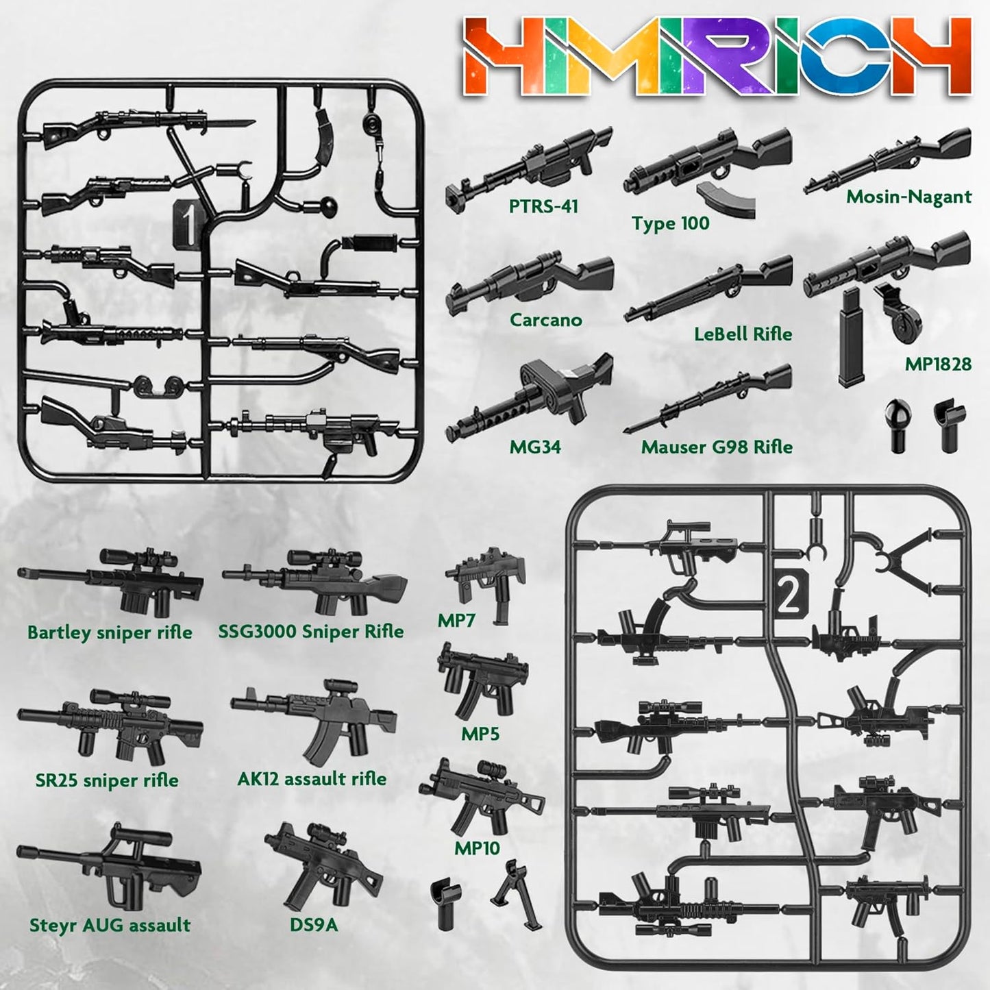 Weapons Pack Military Toy Set Building Blocks Model for Soldier Figures, Army Equipment Gear Kit Pieces and Parts Accessories Compatible with Major Brand