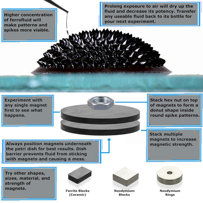 CMS MAGNETICS - (1oz Kit) Ferrofluid Science Experiment Kit for Education in Magnetism - Includes: 1 Fluid Ounce (29.5mL) Bottle of Ferrofluid, Gloves, Pipette, Petri Dishes