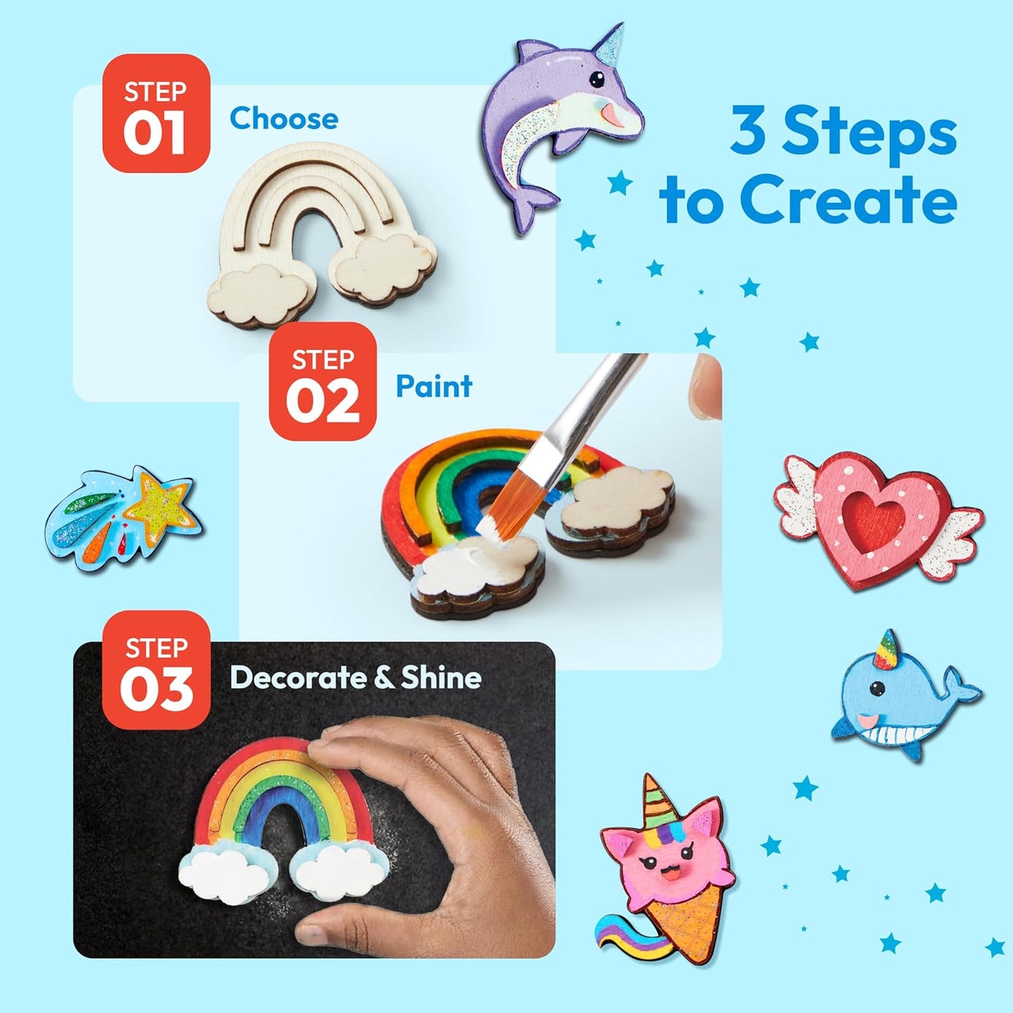 JOYIN 12 Wooden Magnet Creativity Arts & Crafts Painting Kit for Kids, Decorate Your Own Painting Gift for Halloween Crafts, Birthday Parties and Family Crafts, Party Favors for Boys Girls
