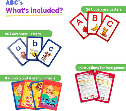 THE FIDGET GAME ABC Flash Card Game, Learn Uppercase & Lowercase Letters - Educational Learning Toy & Interactive Tools for Preschool Toddler Activities - 3+ Years