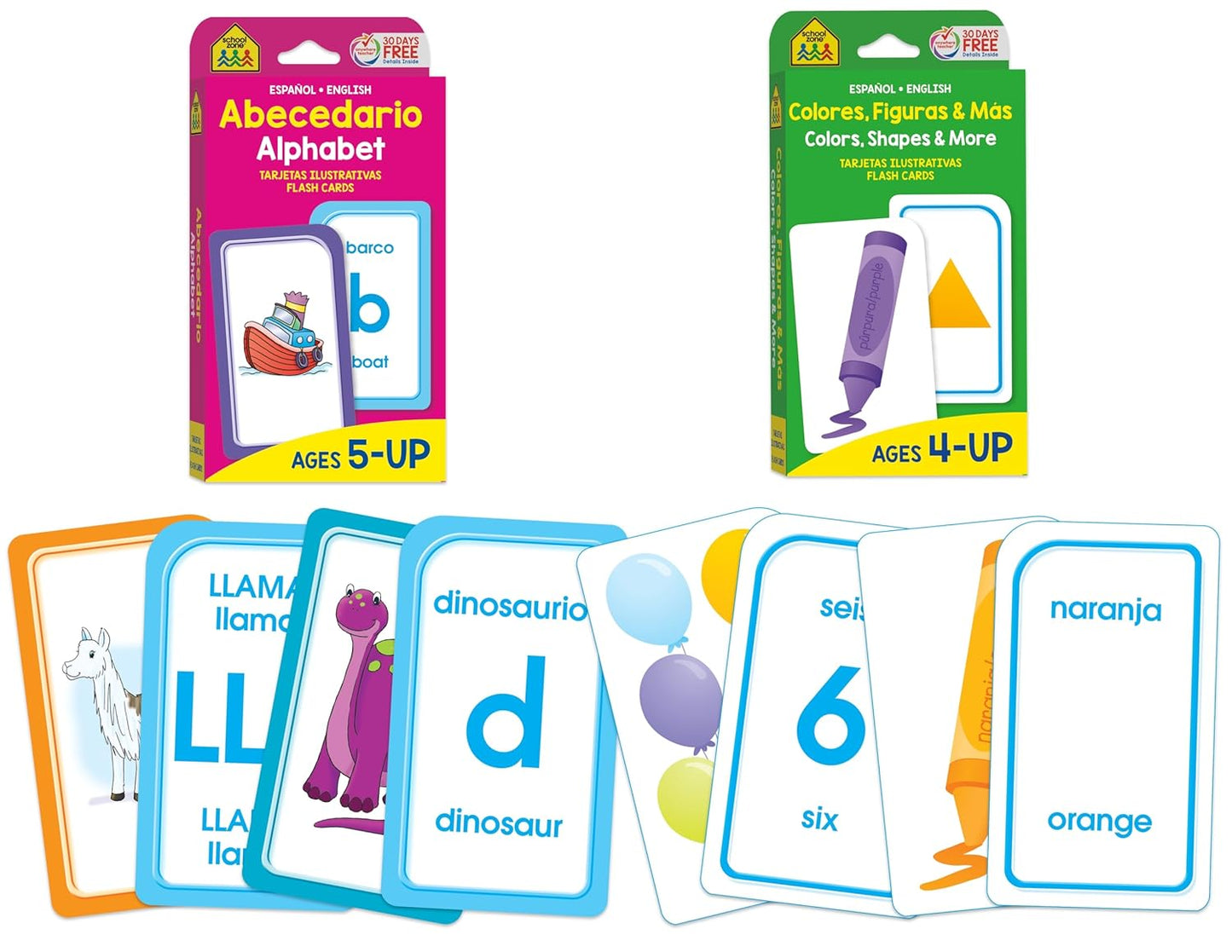 School Zone Preschool Bilingual Spanish/English 2-Pack Flash Cards: 112 Cards, Pre-K, Kindergarten, Tarjetas Ilustratives Español/Inglés, Alphabet, Colors, Shapes, ESL (Spanish Edition)