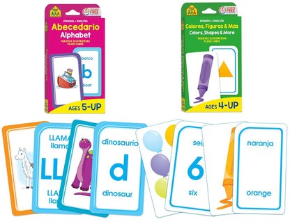School Zone Preschool Bilingual Spanish/English 2-Pack Flash Cards: 112 Cards, Pre-K, Kindergarten, Tarjetas Ilustratives Español/Inglés, Alphabet, Colors, Shapes, ESL (Spanish Edition)