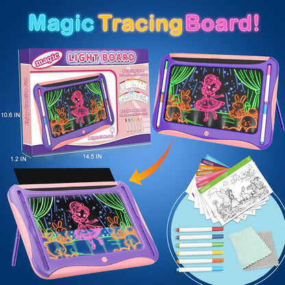 YUBALEER Magic LED Drawing Board for Kids, Toys for Boys Ages 5-7, Light Up Tracing Pad with 9 Double-Sided Cards, 6 Washable Pens, Glow Up Toys for Kids 4-6 Year Old Christmas Birthday Gifts