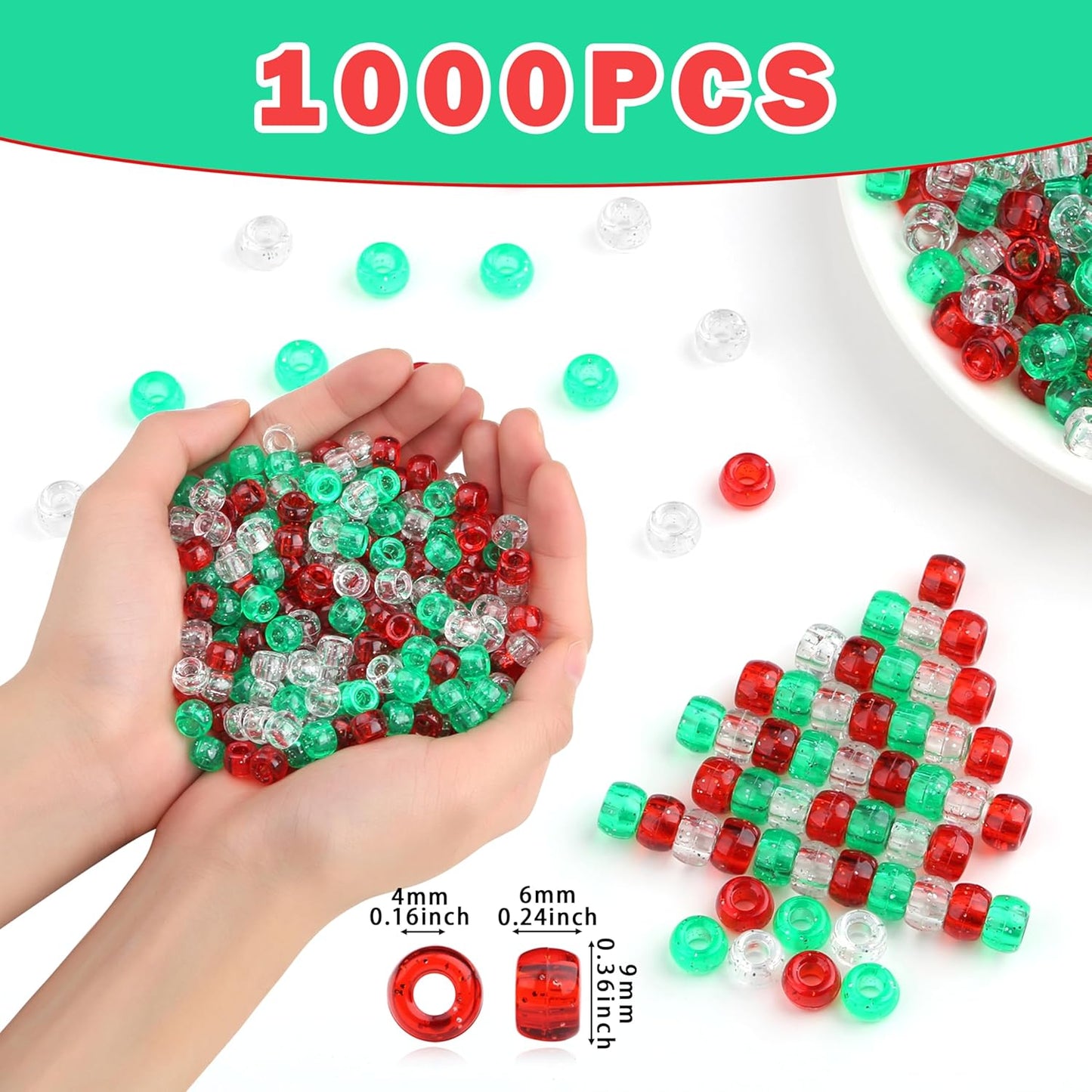 Red Pony Beads 1000Pcs 9mm Pony Beads Bulk Red Perler Beads for Friendship Bracelets Kandi Beads Hair Beads for Braids Beads for Crafts