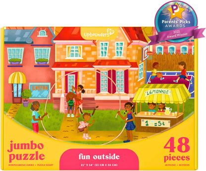 Upbounders® 48 Piece Jumbo Floor Puzzle for Kids | Barbershop Beginner Puzzle | Pretend Play & Learning Toy for Boys Girls Ages 4 5 6 | Black Brown Boy at The Barber (Multicultural)