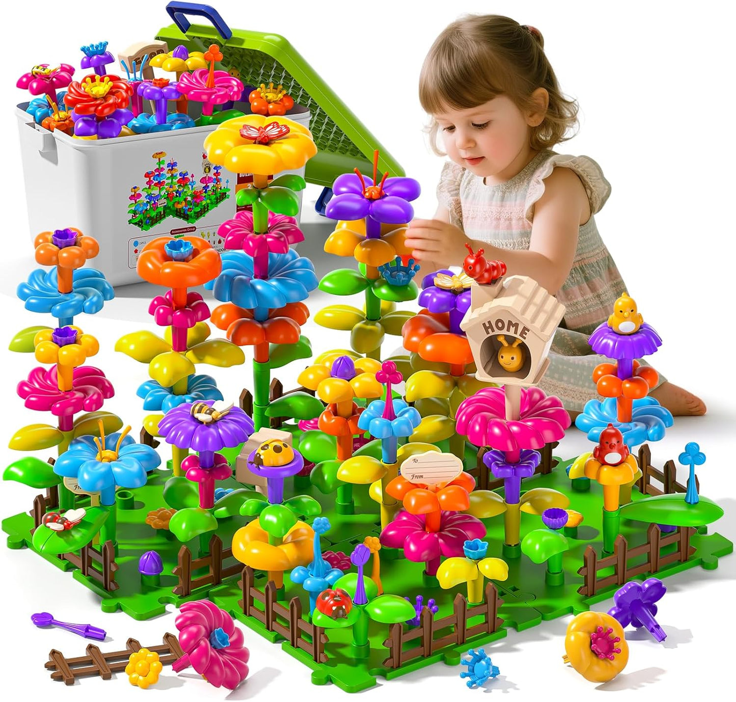 145 Pcs Toys for 3 Year Old Girl, Toddler Gardening Set Flower Garden Toy Girls Building Sets Best Educational Learning Fine DIY Crafts Stem Construction Stacking Kit for 3 4 5 6 7 Years Kids