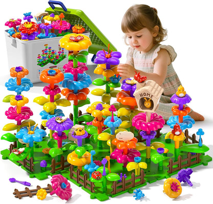 145 Pcs Toys for 3 Year Old Girl, Toddler Gardening Set Flower Garden Toy Girls Building Sets Best Educational Learning Fine DIY Crafts Stem Construction Stacking Kit for 3 4 5 6 7 Years Kids