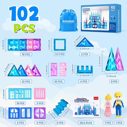 BENOKER Castle Magnetic Tiles, 3D Building Blocks STEM Educational Kids Toys for Pretend Play, 3 4 5 6 7 8 Year Old Birthday Gifts for Boys and Girls, Preschool Learning Toys for Christmas