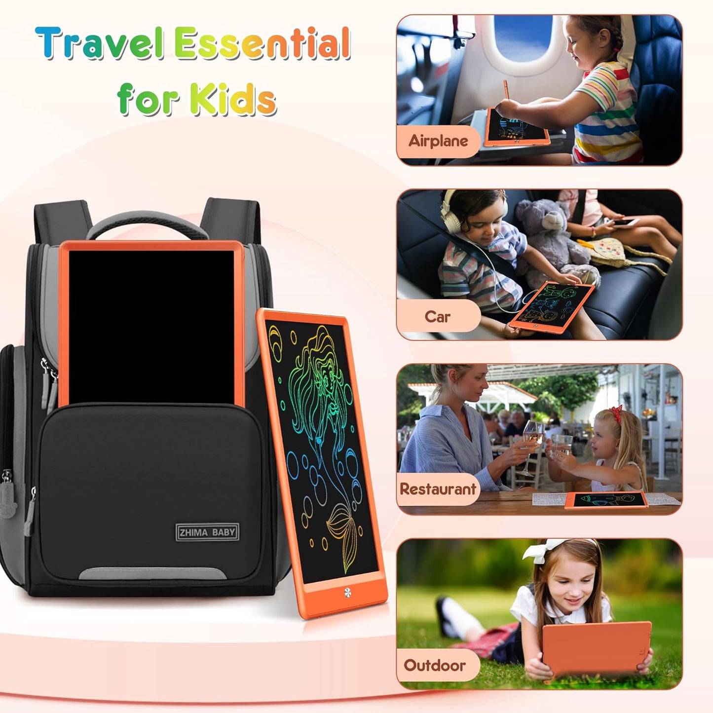 FLUESTON LCD Writing Tablet for Kids, 10 Inch Doodle Board, Colorful Drawing Pad for Toddler, Educational Travel Toy Gifts for 3-8 Year Old Girls Boys, Erase Lock Writing Board