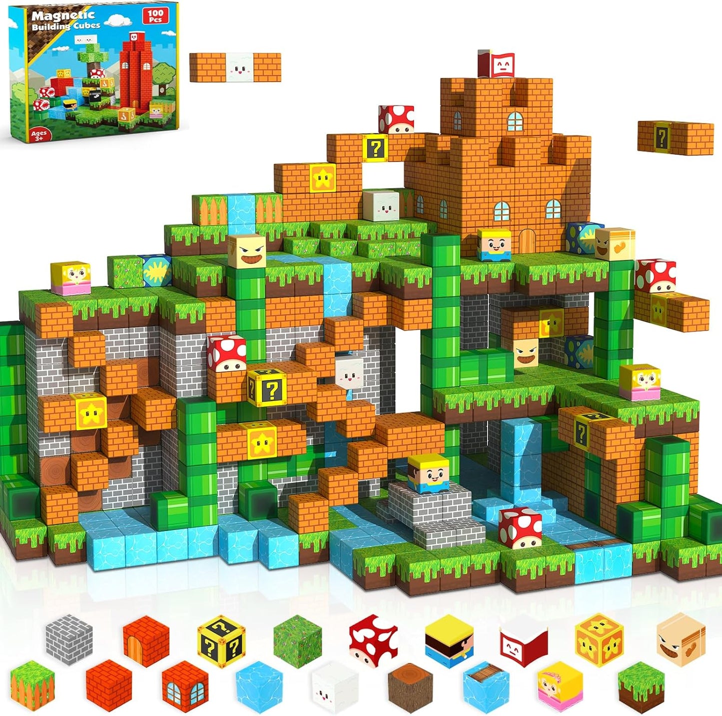 ToyUnited Magnetic Blocks-100PCS Magnetic Building Blocks Magnet Cube Toys Stacking,Build Forest World Set,STEM Montessori Sensory Toys for Kids Boys Girls Age 3 4 5 6 7 8 9 10 Easter Birthday Gift