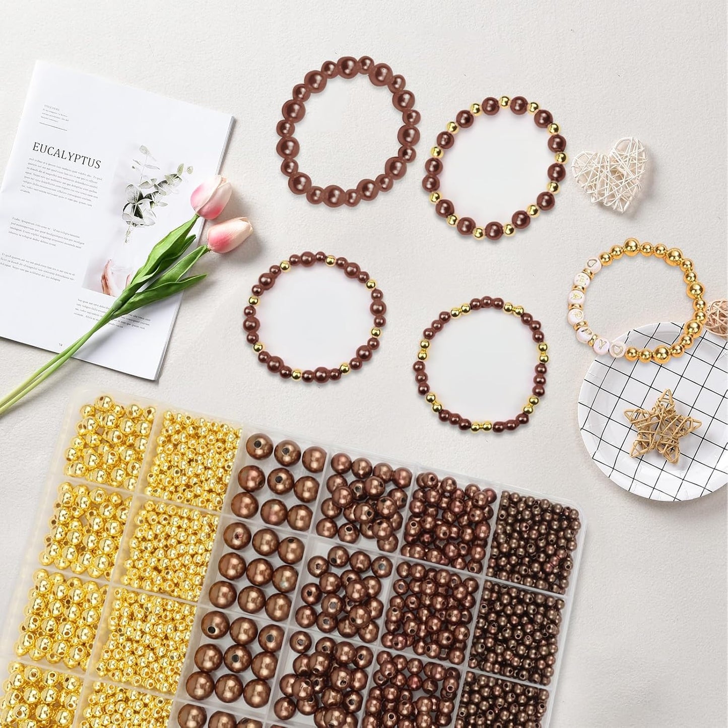 Hpebl 2136PCS Beads for Bracelets Pearl Bracelet Making Kit Friendship Bracelet Kits Bracelet Bead Kits Small Pearl Bead and Gold Beads Beading Kit for Bracelets Jewelry Making Kit
