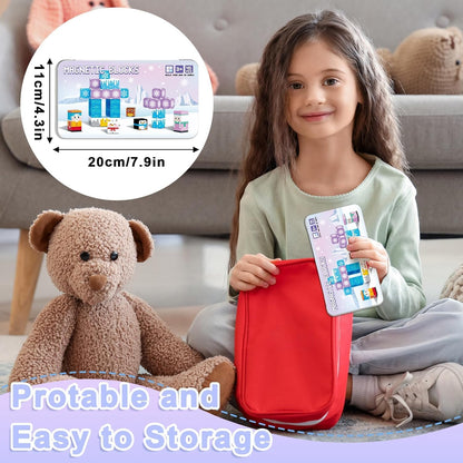 QOUBAI 45PCS Mini Magnetic Blocks Travel Toys, Magnet Building Cubes Tiles Set with Portable Iron Case, Learning Activities Gifts for Kids Toddlers Boys & Girls Ages 3-8 (Construction)