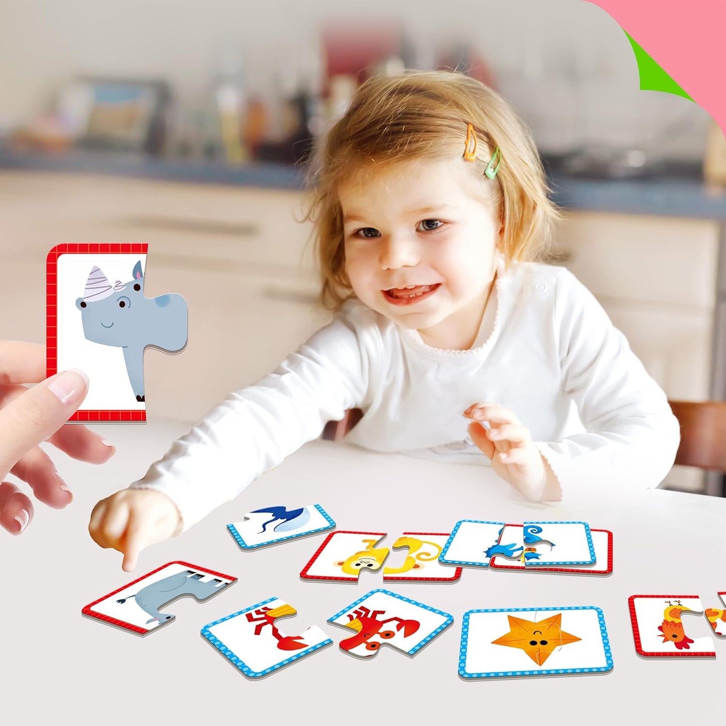 48 Food Matching Puzzles with Error-Correction Mechanism Pre-Primer in 2 Pieces, Perfect for Preschool Learning (24 Blocks Double Sided)