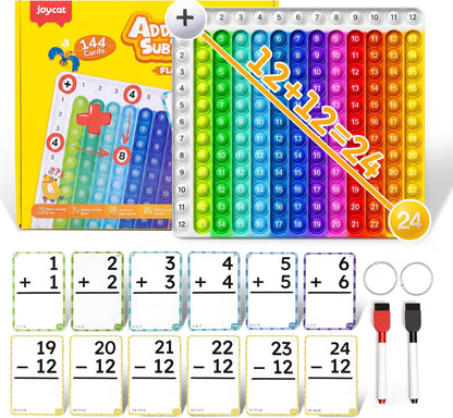 JoyCat Multiplication Flash Cards + Chart- 156 Hole Punched Math Game Flashcards for Kids Ages 8 and Up, Times Table Manipulatives for Preschoolers 3rd,4th,5th,6th Grade