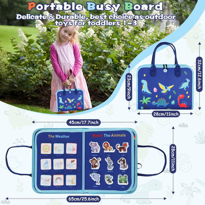 Montessori Busy Board for Toddlers 3-6, Sensory Educational Activities Board for Learning Fine Motor Skills, Travel Toys for Airplane Car, Gift for Girls Boys 3+ Years Old (Dinosaur)