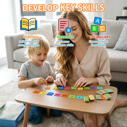 Sentence Building Game for Kids Ages 5-8 – 120+ Color-Coded Word Tiles, 20 Sentence Builder Tiles | Educational Learning Toys, Reading & Grammar Activity | Gifts for Boys and Girls