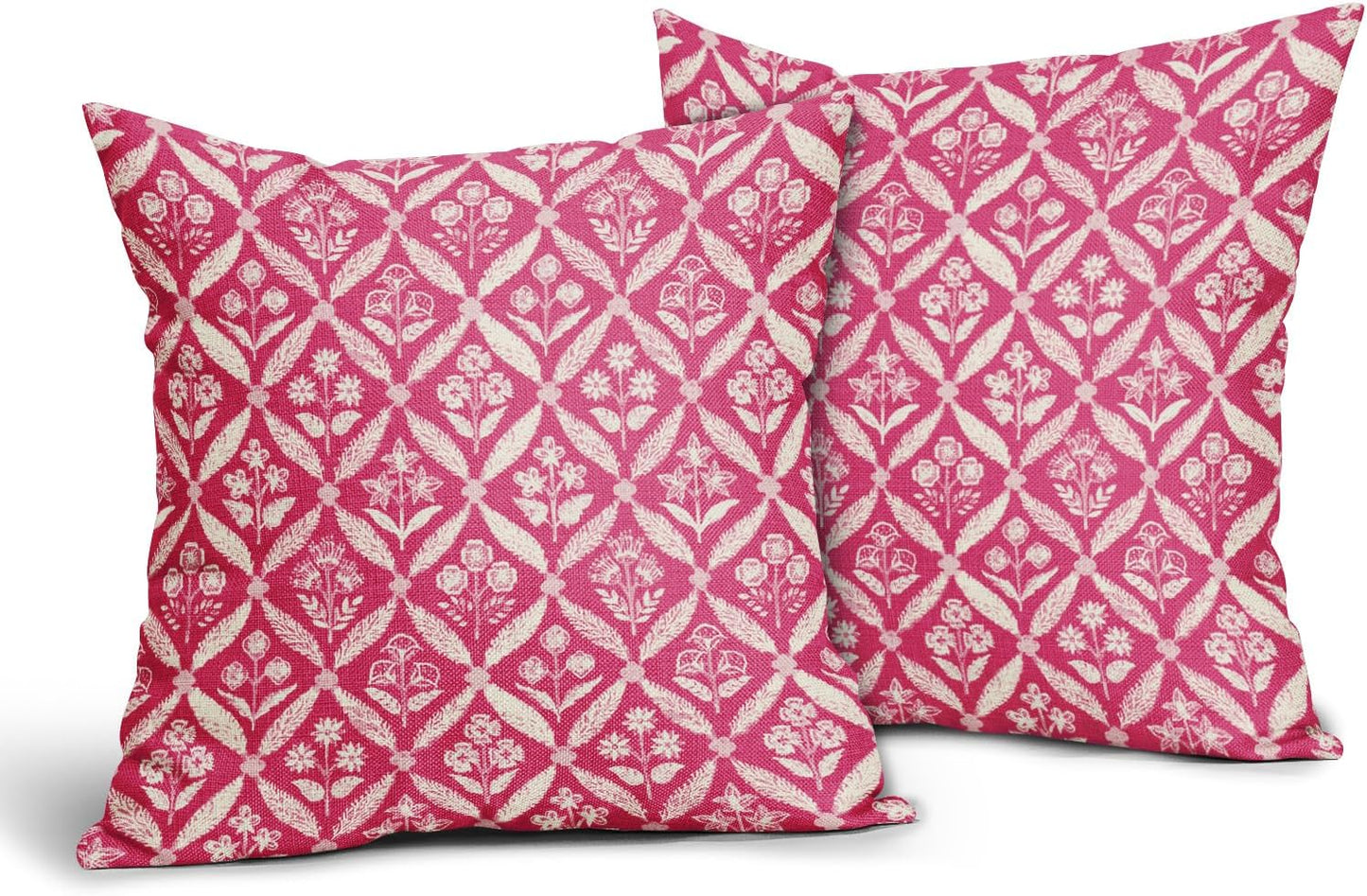 Blue Green Floral Block Print Pillow Covers 12X20 Set of 2, Flower Pattern Spring Summer Print Decorative Throw Pillow Covers Outdoor Farmhouse Seasonal Cushion Case Couch Sofa Bed Decor