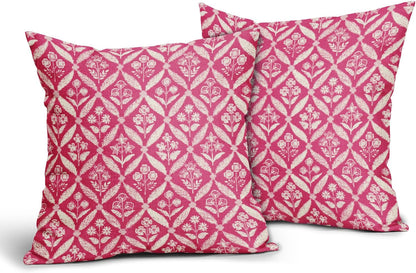 Blue Green Floral Block Print Pillow Covers 12X20 Set of 2, Flower Pattern Spring Summer Print Decorative Throw Pillow Covers Outdoor Farmhouse Seasonal Cushion Case Couch Sofa Bed Decor