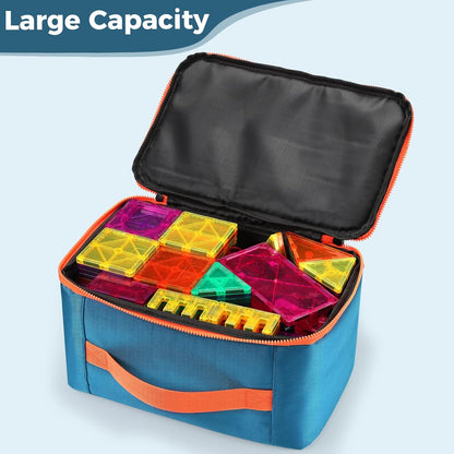 Gemmicc Toy Carry Case,Magnetic Tiles Storage Bag, Water Resistant Oxford Cloth Organizer, Box Storage Bin for Playroom, Classroom,Home Organization(Blue)