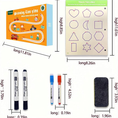 Tiiano Preschool Learning Activities for 3+ Year Olds, Toddler Handwriting Practice Workbook with 4 Dry Erase Markers, Montessori Learning for Ages 3+, Kindergarten Readiness