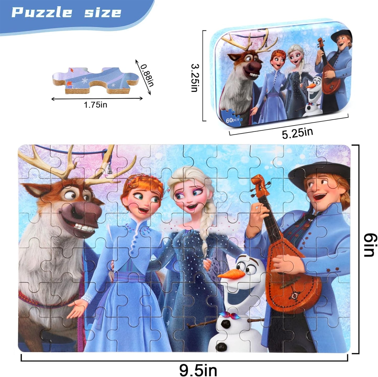 MZZOTOY Puzzles for Kids Ages 4-8, 60 Piece Puzzles for Kids Ages 3-5 in a Metal Box Girls and Boys Learning Educational Jigsaw Puzzle Toys Gifts