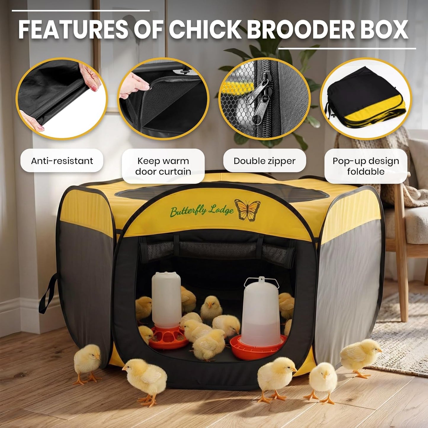 Chicken Brooder Box for Chick Starter Kit - 45" Brooder Box for Chicks - Large Chicken Brooder and Pet Tent - Brooder Box with Feeder, Waterer, and Cleaner - Chicken Box for Indoor Use
