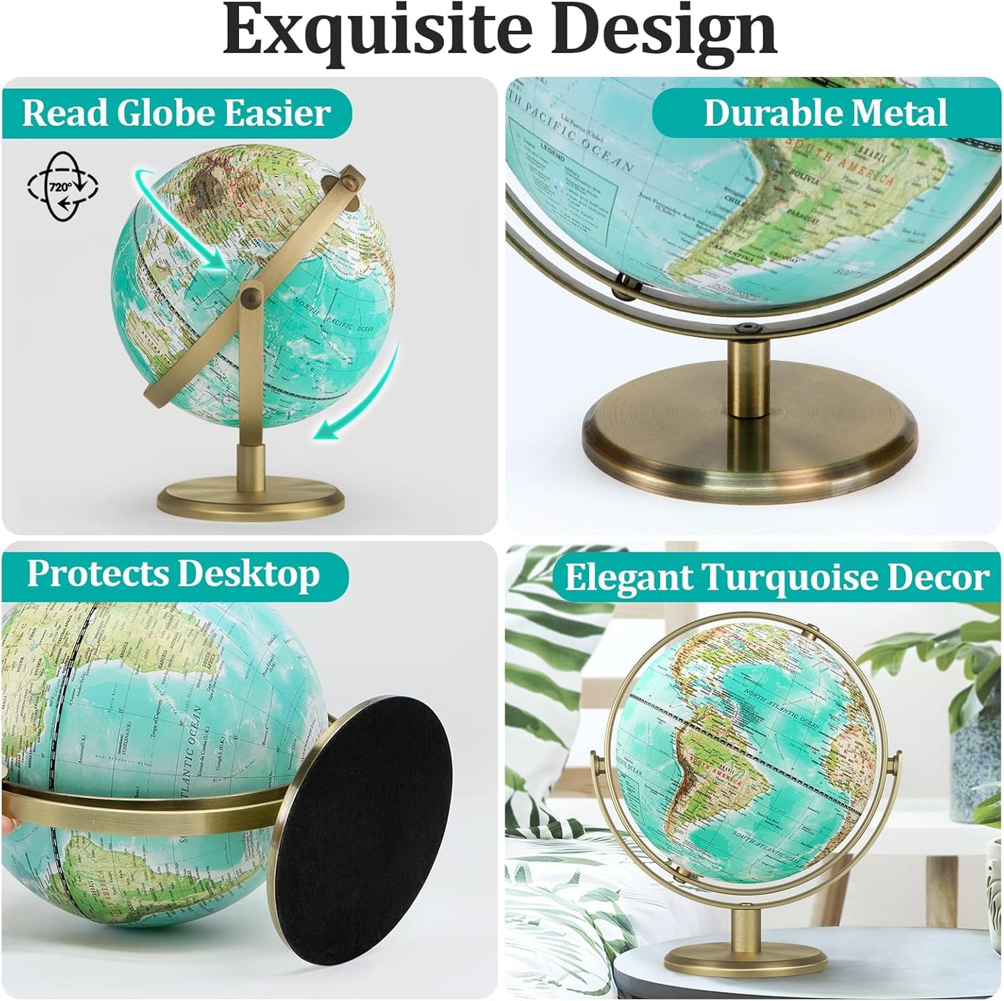 Globe for Kids Illuminated Globes of the World with Stand & Animals Illustrations Earth World Globe Night Light for Kids' Room Decor Classroom Educational Tool Birthday Gift, Dia 8-inch
