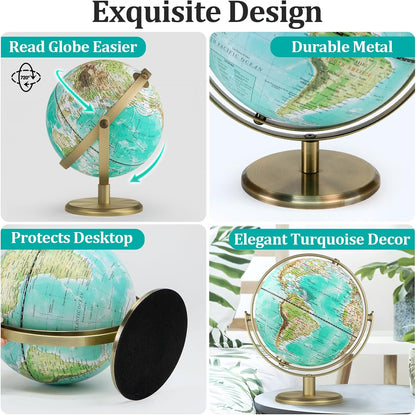 Globe for Kids Illuminated Globes of the World with Stand & Animals Illustrations Earth World Globe Night Light for Kids' Room Decor Classroom Educational Tool Birthday Gift, Dia 8-inch
