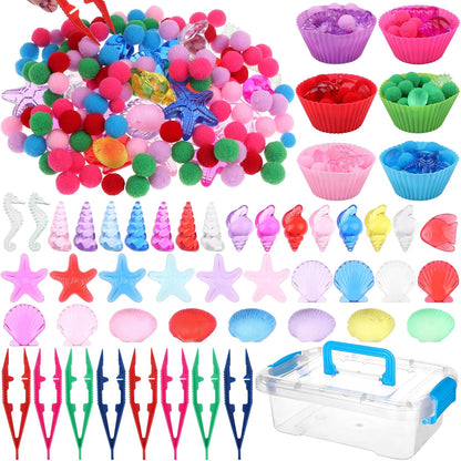 286Pcs Letters and Numbers Sensory Bin Filler Fine Motor Toys Counting Sorting 200 Felt Pompoms 76 Magnetic Letters Numbers 4 Tweezers 5 Silicone Plates 1 Storage Box for Counting Sorting DIY Crafts