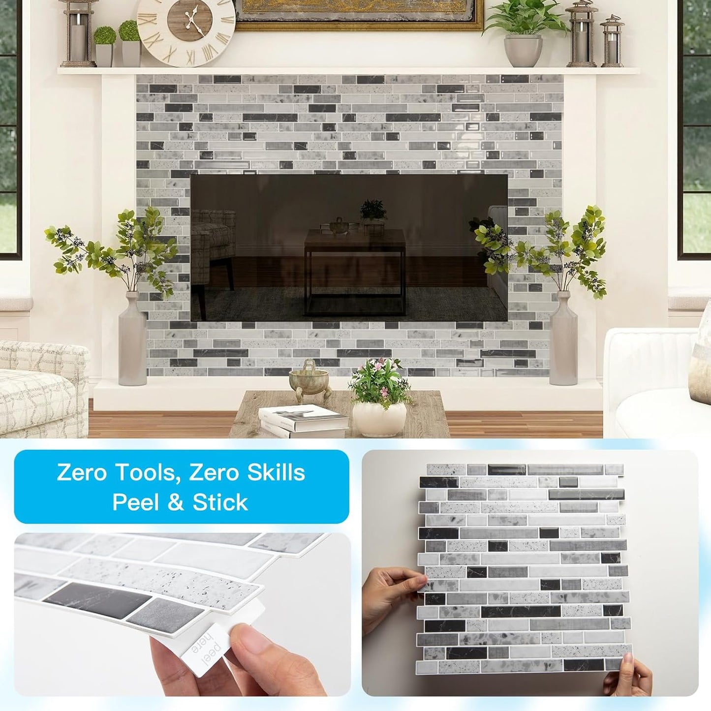 Art3d 10-Sheet Heavy-Duty Peel and Stick Backsplash, Waterproof Wall Tiles Stick on Kitchen Backsplash Living Space, Carrara Grey
