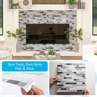 Art3d 10-Sheet Heavy-Duty Peel and Stick Backsplash, Waterproof Wall Tiles Stick on Kitchen Backsplash Living Space, Carrara Grey