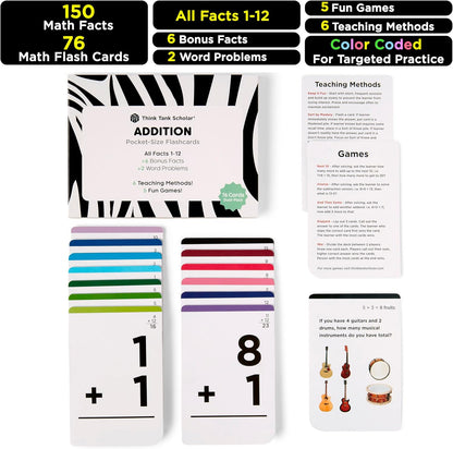 Think Tank Scholar Multiplication Flash Cards (150 Facts) Times Tables Flashcards - All Facts 1-12 for Kids in 3rd, 4th, 5th, 6th Grade - 6 Math Games & Teaching Methods for Classroom/Homeschool