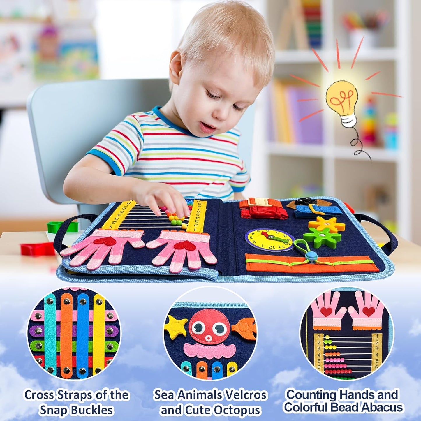Gojmzo Busy Board Montessori Toys for Toddler Boy Girl Birthday Gifts, Busy Book Sensory Toys for Toddlers, Learning Educational Toddler Travel Activities