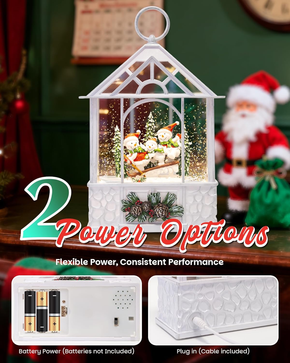 Extra Large Christmas Snow Globes Christmas Lantern, 12.99" Musical Snow Globe with 8 Songs, Santa Snowglobe for Kids Adults, 6H Timer Dual Power, Lighted Christmas Decorations Indoor Gifts