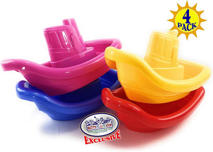Matty's Toy Stop Plastic Nesting/Stacking Tug Boats (11") Red, Blue, Pink & Yellow Gift Set Bundle, Perfect for Bath, Pool, Beach Etc. - 4 Pack