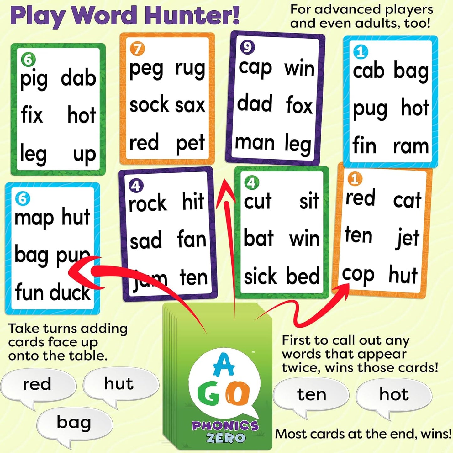 AGO Phonics Card Game - Advanced Set (Levels 4 and 5) A Fun Game to Build Phonics and Reading Skills. Learn Tricky phonemes (digraphs/dipthongs/Word Families/Silent Letters & More!)
