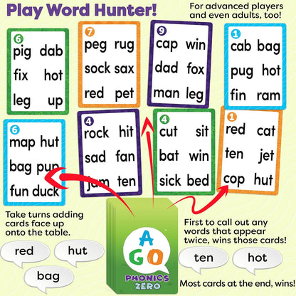 AGO Phonics Card Game - Advanced Set (Levels 4 and 5) A Fun Game to Build Phonics and Reading Skills. Learn Tricky phonemes (digraphs/dipthongs/Word Families/Silent Letters & More!)