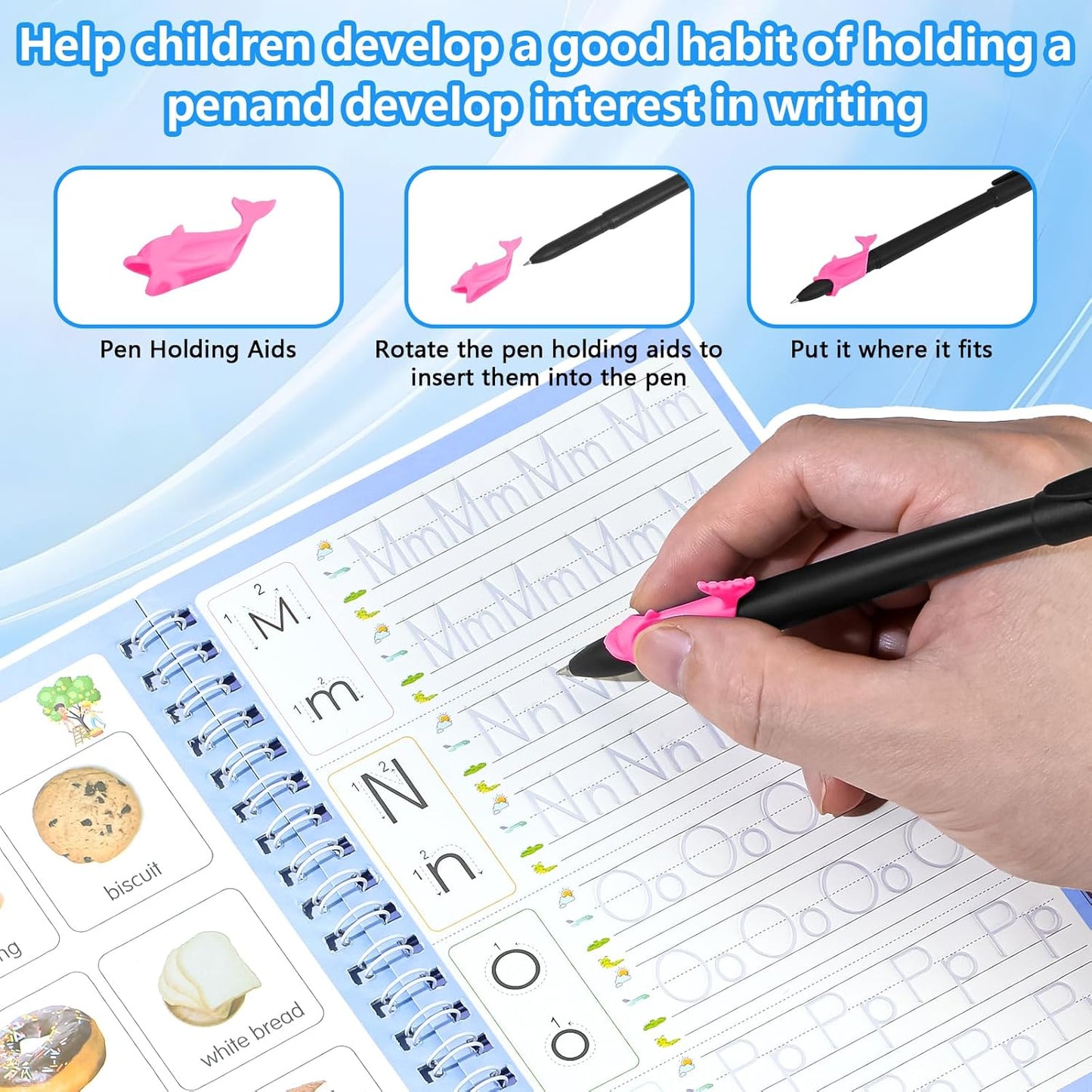 Magic Grooved Writing Practice Books, Handwriting Practice Magic Copybook for Kids Ages 3-8, Large Grooved Writing PracticeBook Aid Magic Pen Reusable Letter Learning Kit, Kindergarten Workbooks