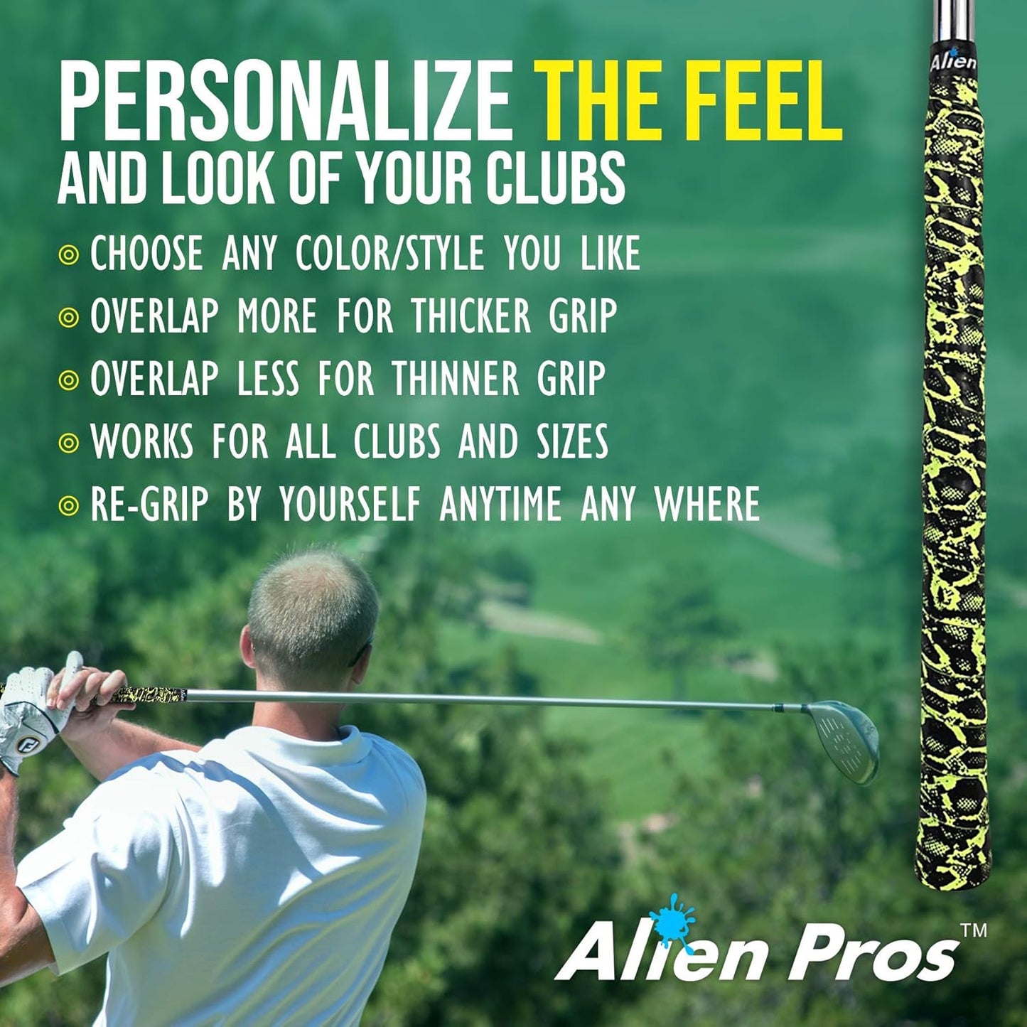 Alien Pros Golf Grip Wrapping Tapes - Innovative Golf Club Grip Solution - Enjoy a Fresh New Grip Feel in Less Than 1 Minute