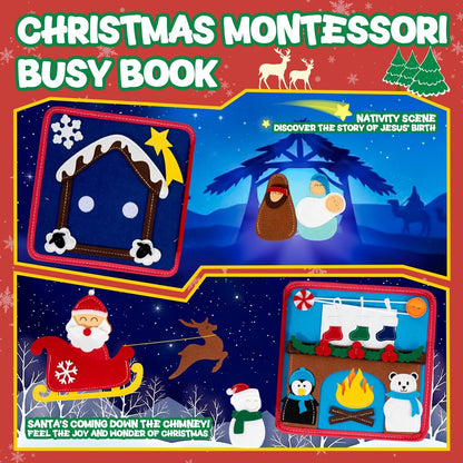 Montessori Christmas Busy Book for Toddlers 1-3- Learning Busy Book with Santa,Tree Decorating,Nativity-Autism Sensory Toy for Toddler 3-5 Airplane Travel Toy,Christmas Toddler Gifts for Girls & Boy