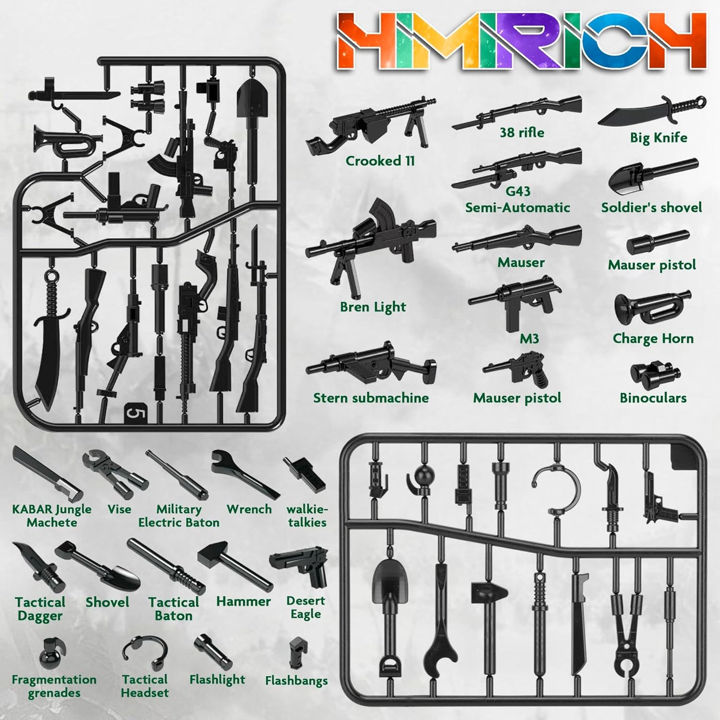 Weapons Pack Military Toy Set Building Blocks Model for Soldier Figures, Army Equipment Gear Kit Pieces and Parts Accessories Compatible with Major Brand
