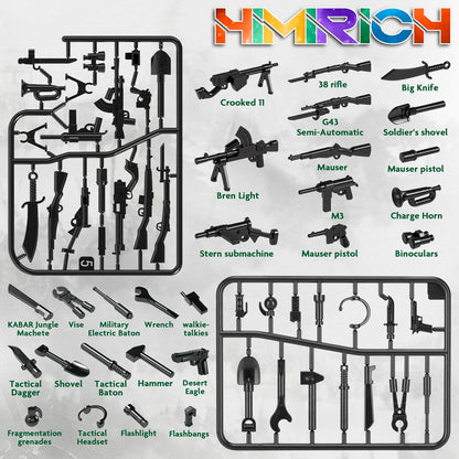 Weapons Pack Military Toy Set Building Blocks Model for Soldier Figures, Army Equipment Gear Kit Pieces and Parts Accessories Compatible with Major Brand