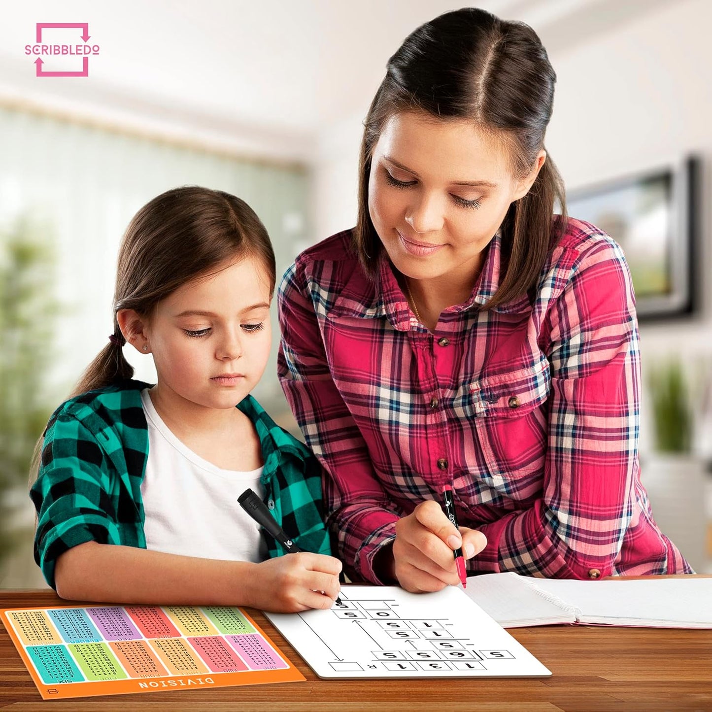 Dry Erase Multiplication & Division Board 9"x12" Double Sided Practice Whiteboard with 2x1 & 2x2 Digit Multiplication for Home, School, Classroom, Kids, Students Math Manipulatives Lapboard